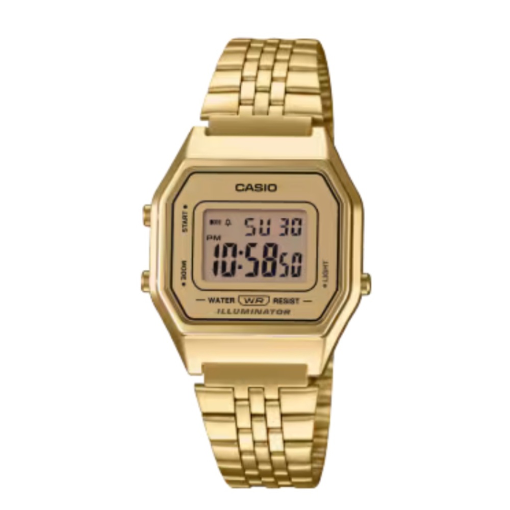 Casio Women's Digital Vintage Gold-Tone Stainless Steel Bracelet Watch LA680W